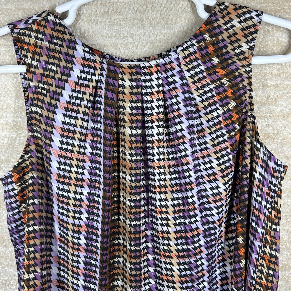 Worthington Women Career Pleated Sleeveless Blouse Houndstooth Multi XL